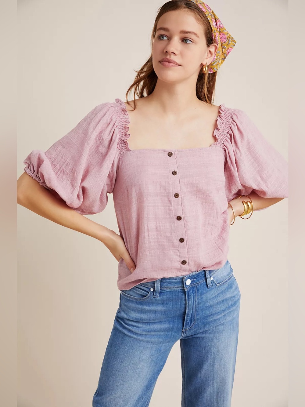 Hutch by Anthropologie Azalea Puff Sleeve Blouse Size Small Boho Cottagecore